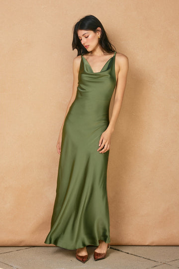 SATIN TWISTED STRAP MAXI DRESS