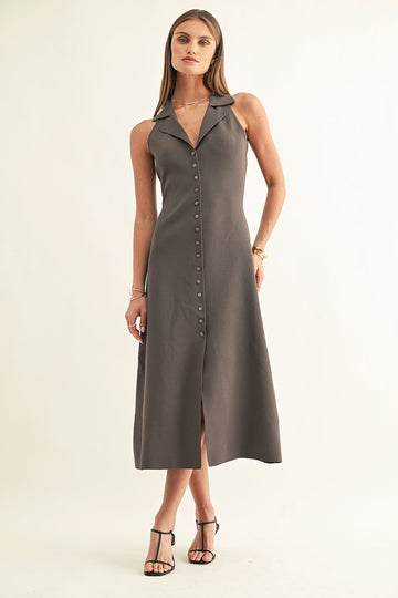 LILY HALTER SHIRT MIDI KNIT DRESS