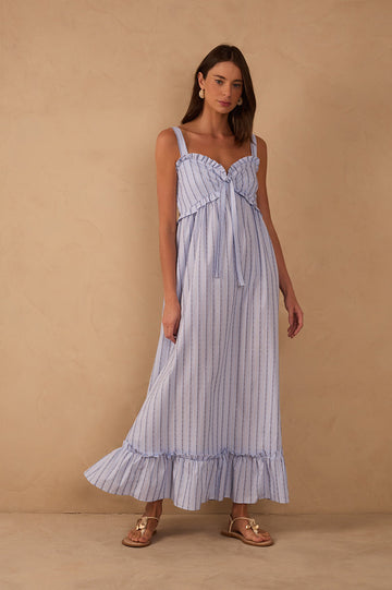 STRIPED RUFFLE MAXI DRESS