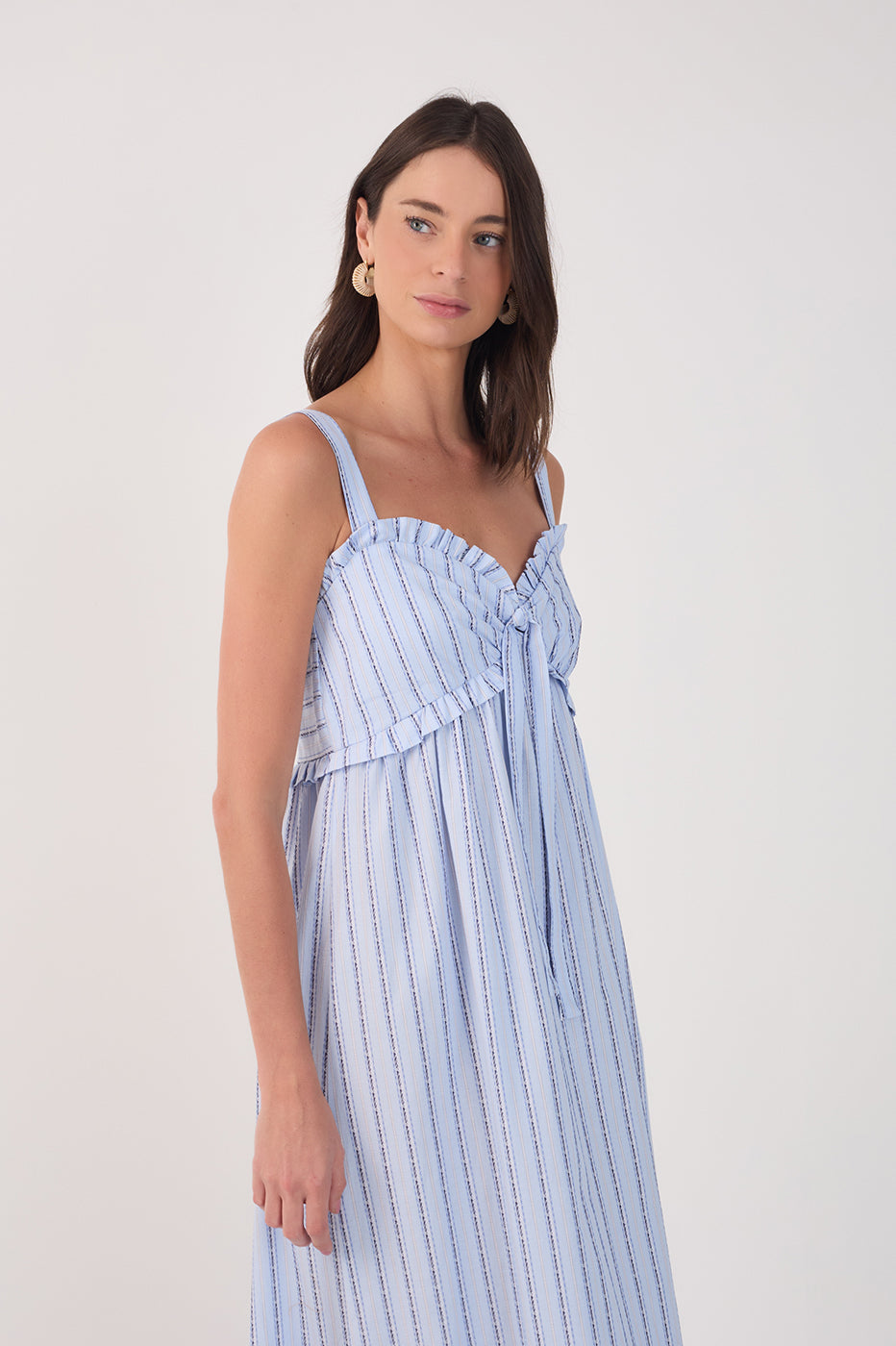 STRIPED RUFFLE MAXI DRESS