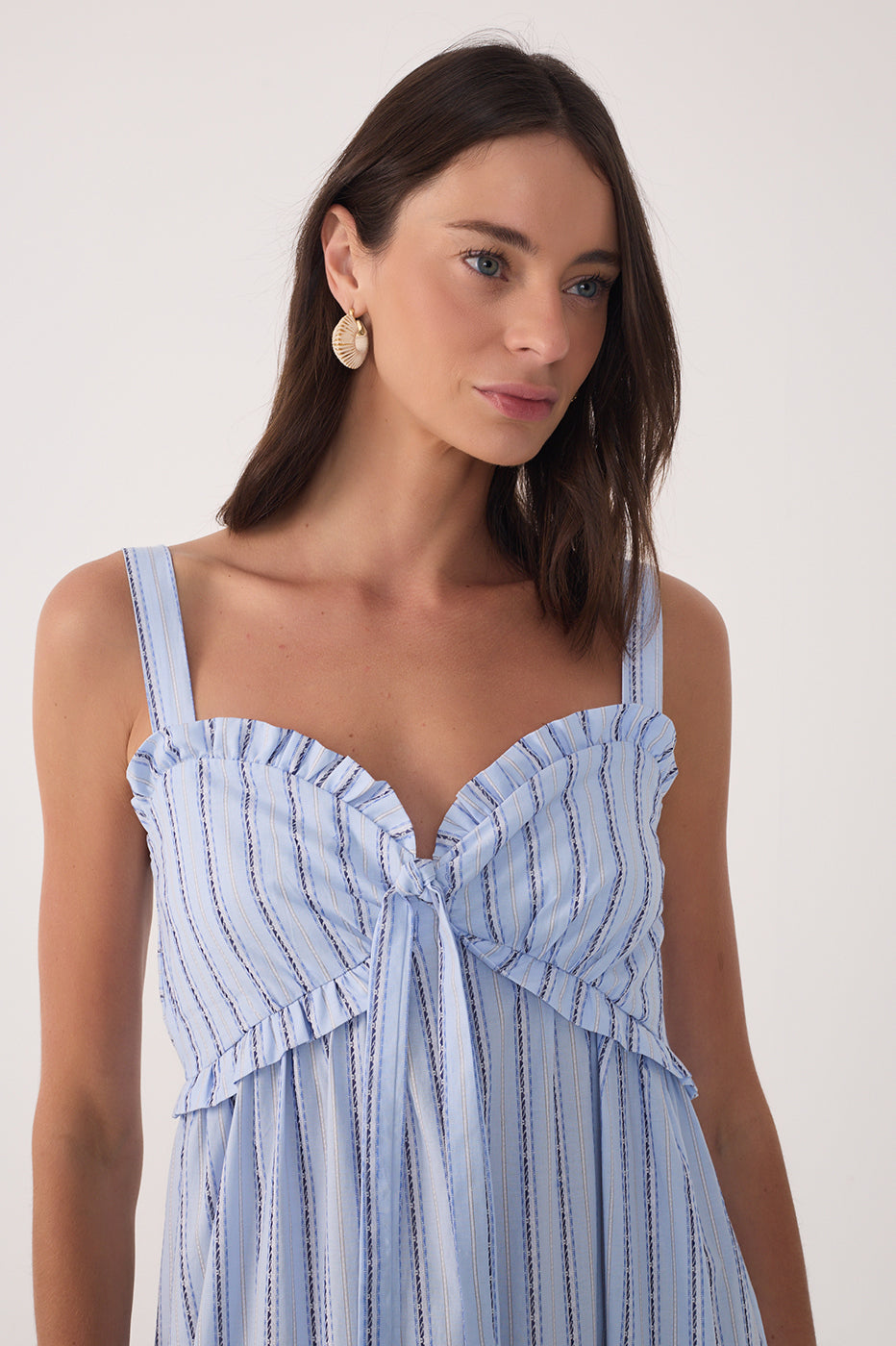 STRIPED RUFFLE MAXI DRESS