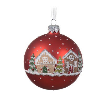 Red Gingerbread House Ball Ornament