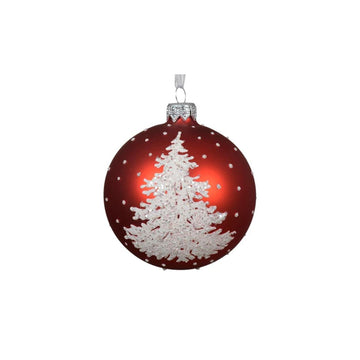 Glass Red White Tree Ball Ornament