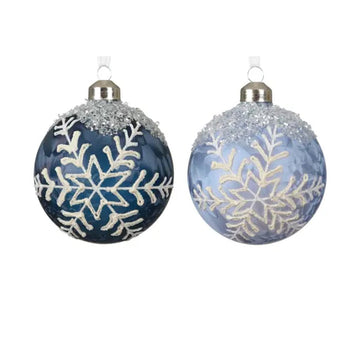 Glass Blue Snowflake Ball Ornament