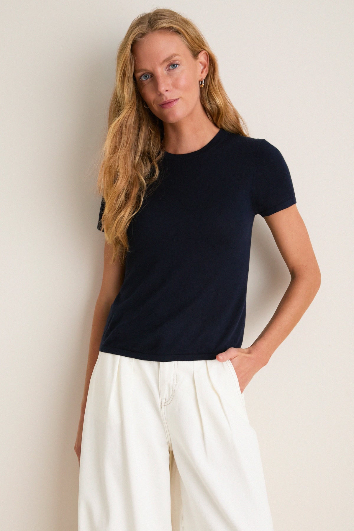 Navy Cashmere Silk Katie Tee
