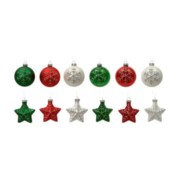 Glass Star Ball Shape Ornaments Set Of 4