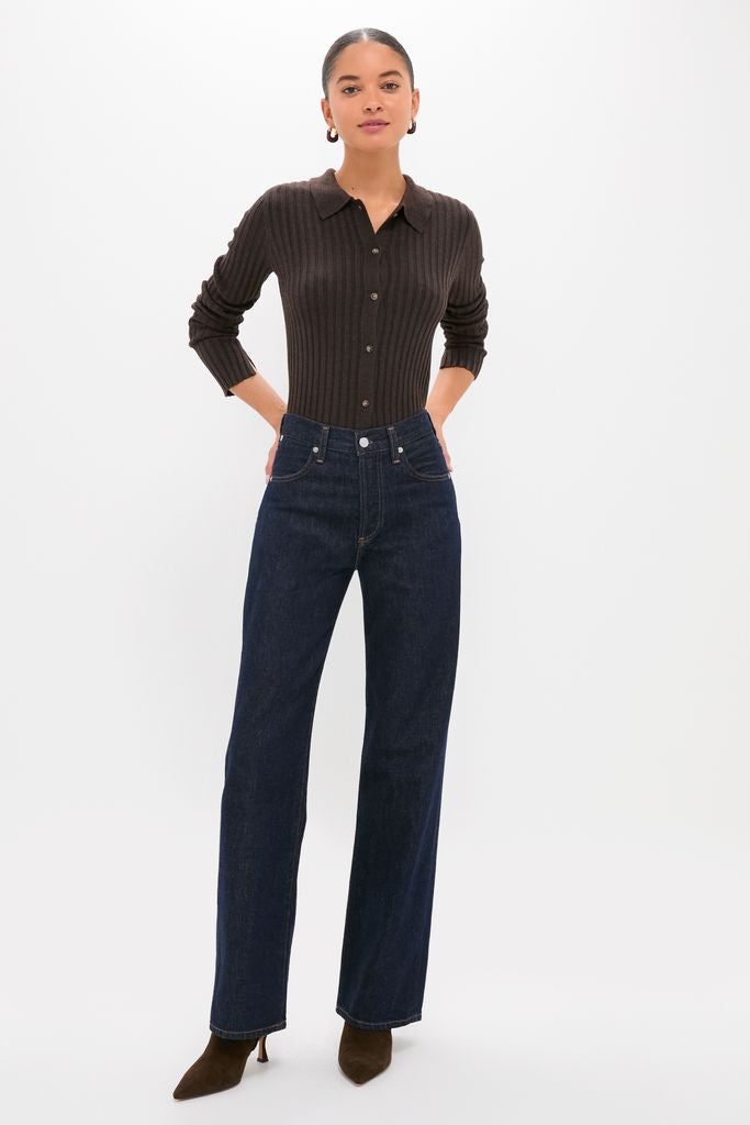 Chocolate Fine Rib Knit Button Down Myers Polo