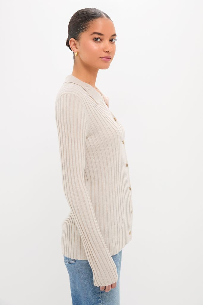 Sandstone Fine Rib Knit Button Down Myers Polo