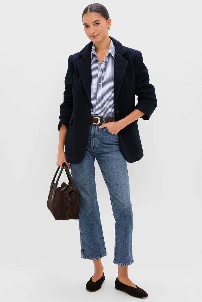 Navy Boucle Leo Boyfriend Blazer