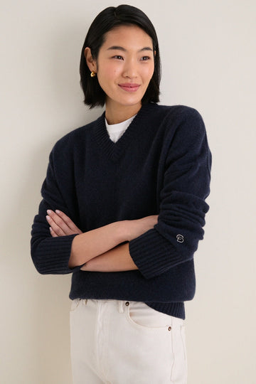Navy Cashmere Cassie V-Neck Sweater
