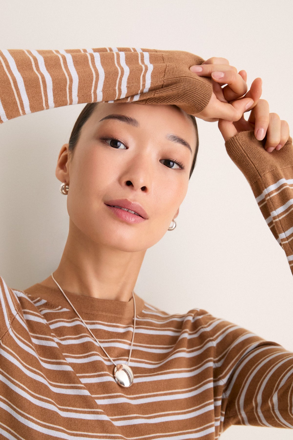 Mocha and Ice Blue Striped Long Sleeve Katie Tee
