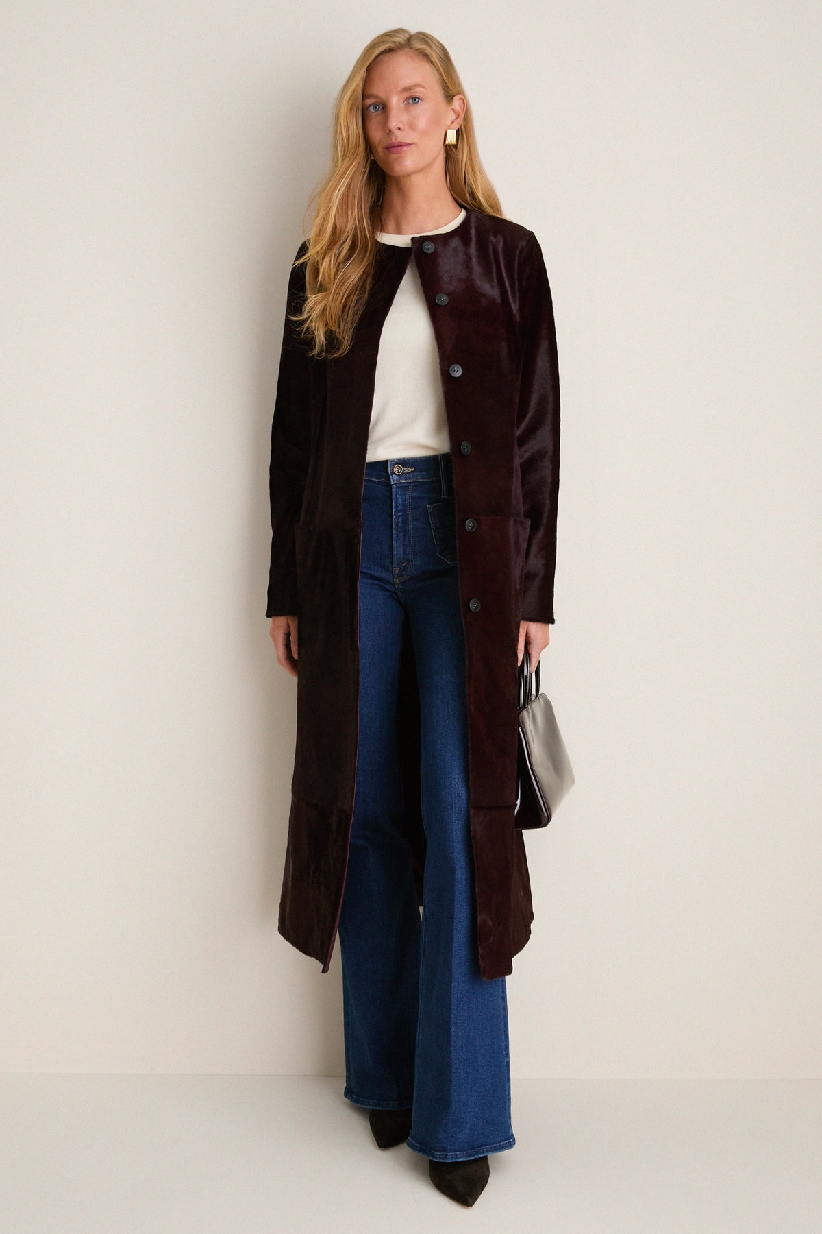 Fig Calf Hair Bowie Collarless Coat