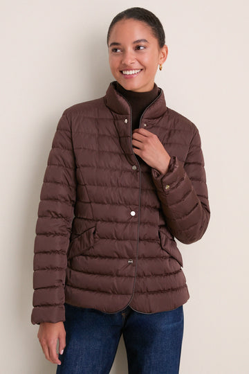 Dark Brown Sateen Nylon Quilted Blazer