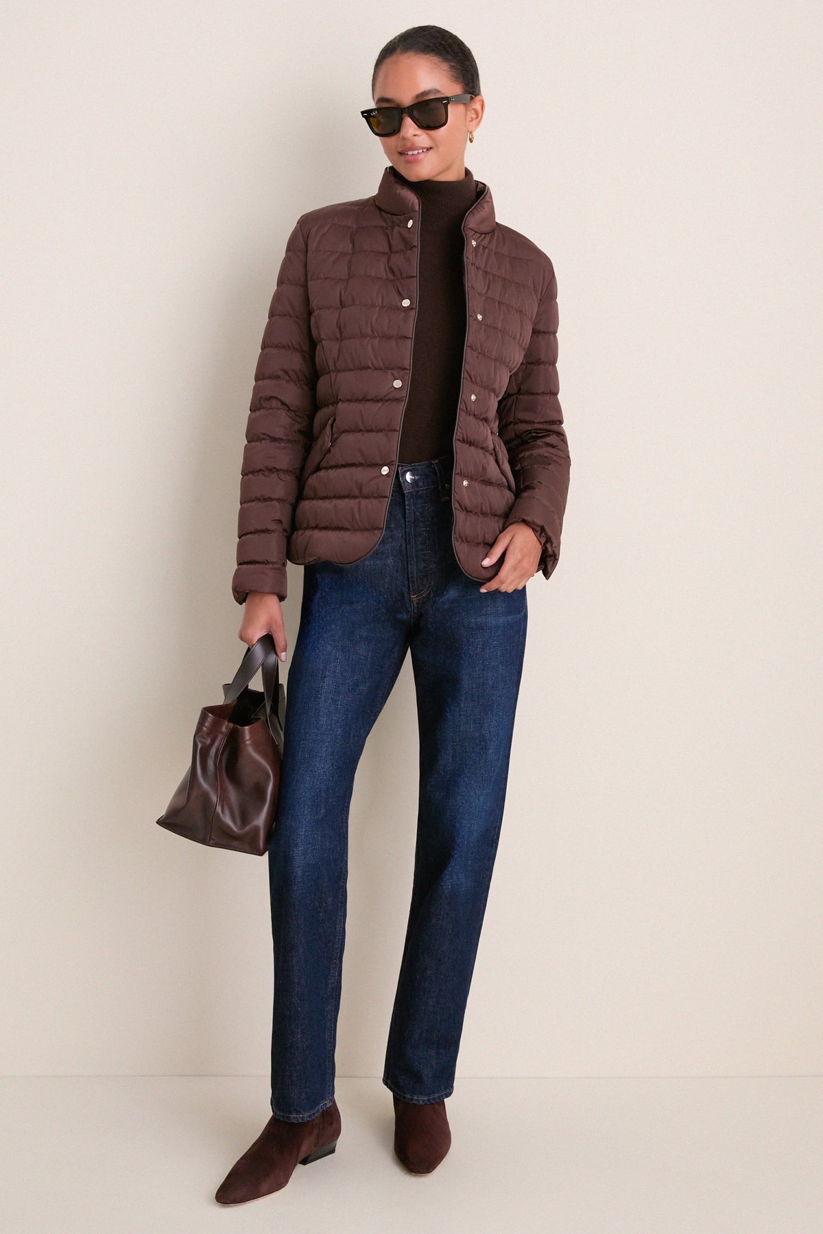 Dark Brown Sateen Nylon Quilted Blazer