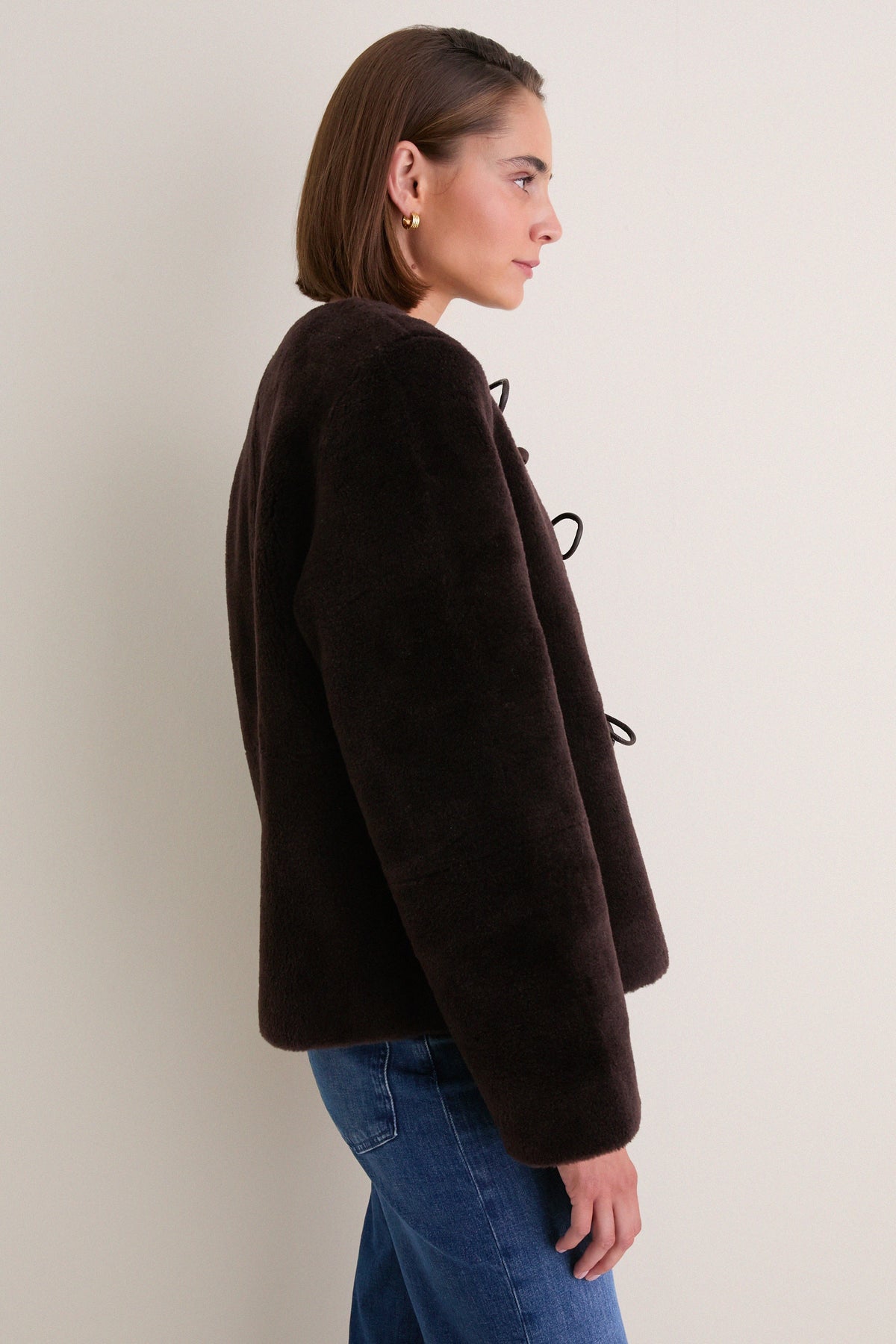 Brown Annie Shearling Long Sleeve Coat