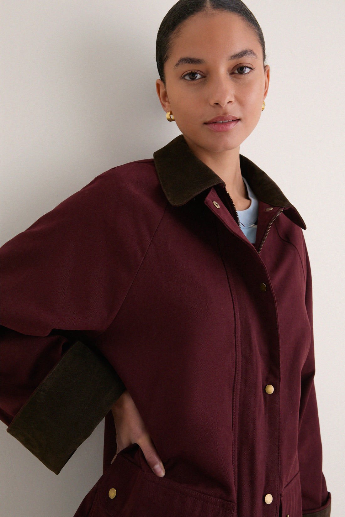 Oxblood Multi Contrast Collar Barn Jacket