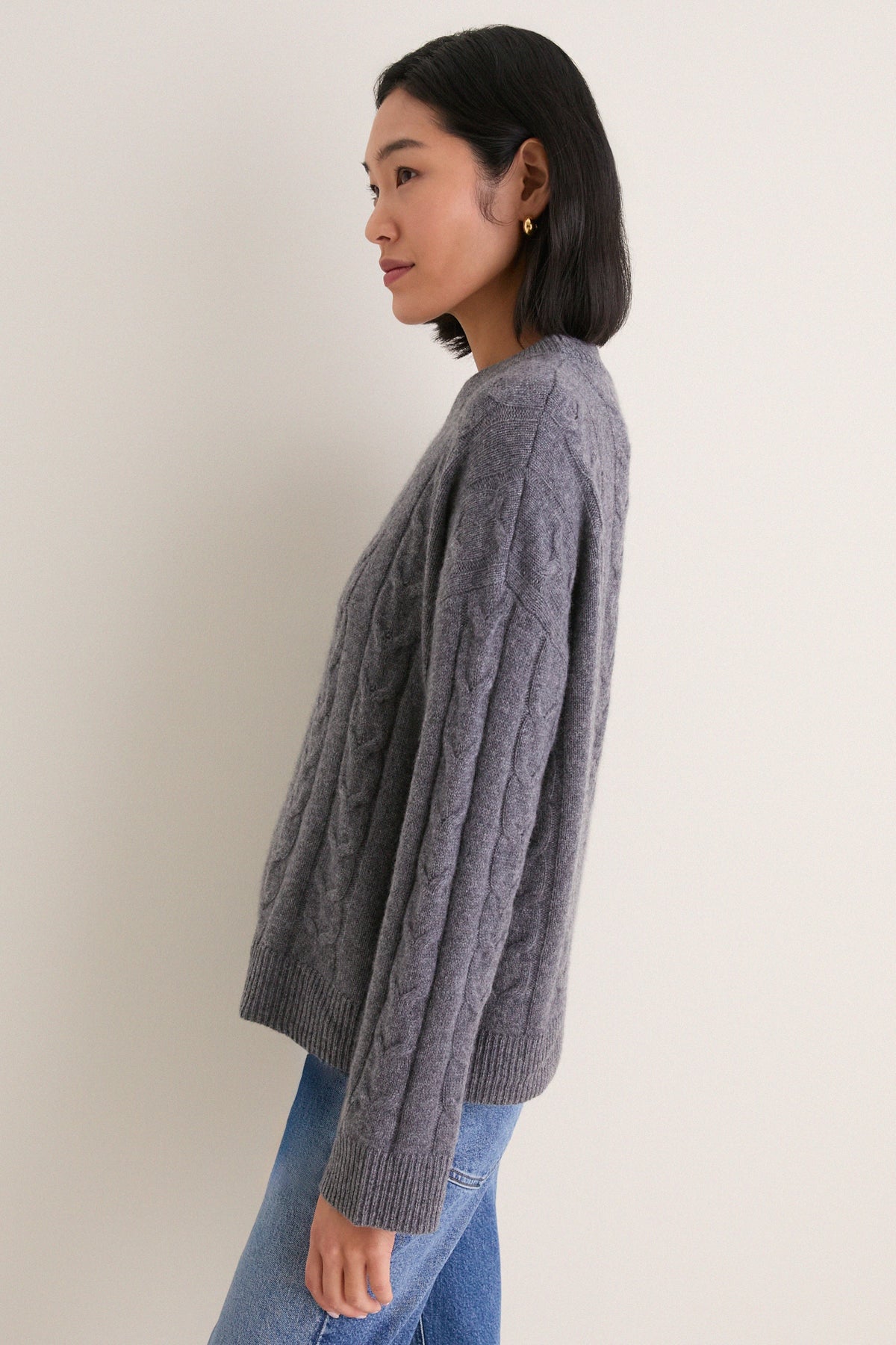 Graphite Cashmere Cable Knit Eloise Sweater