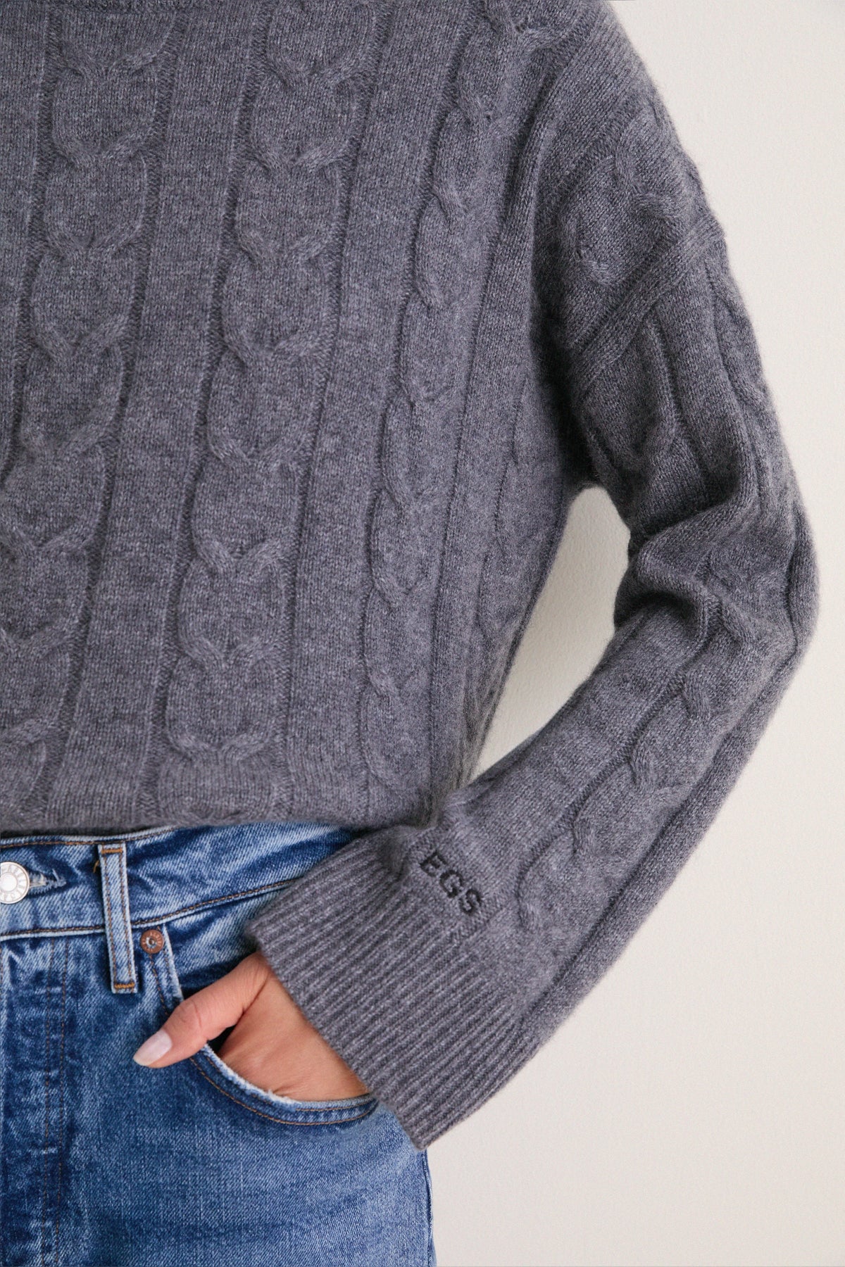 Graphite Cashmere Cable Knit Eloise Sweater