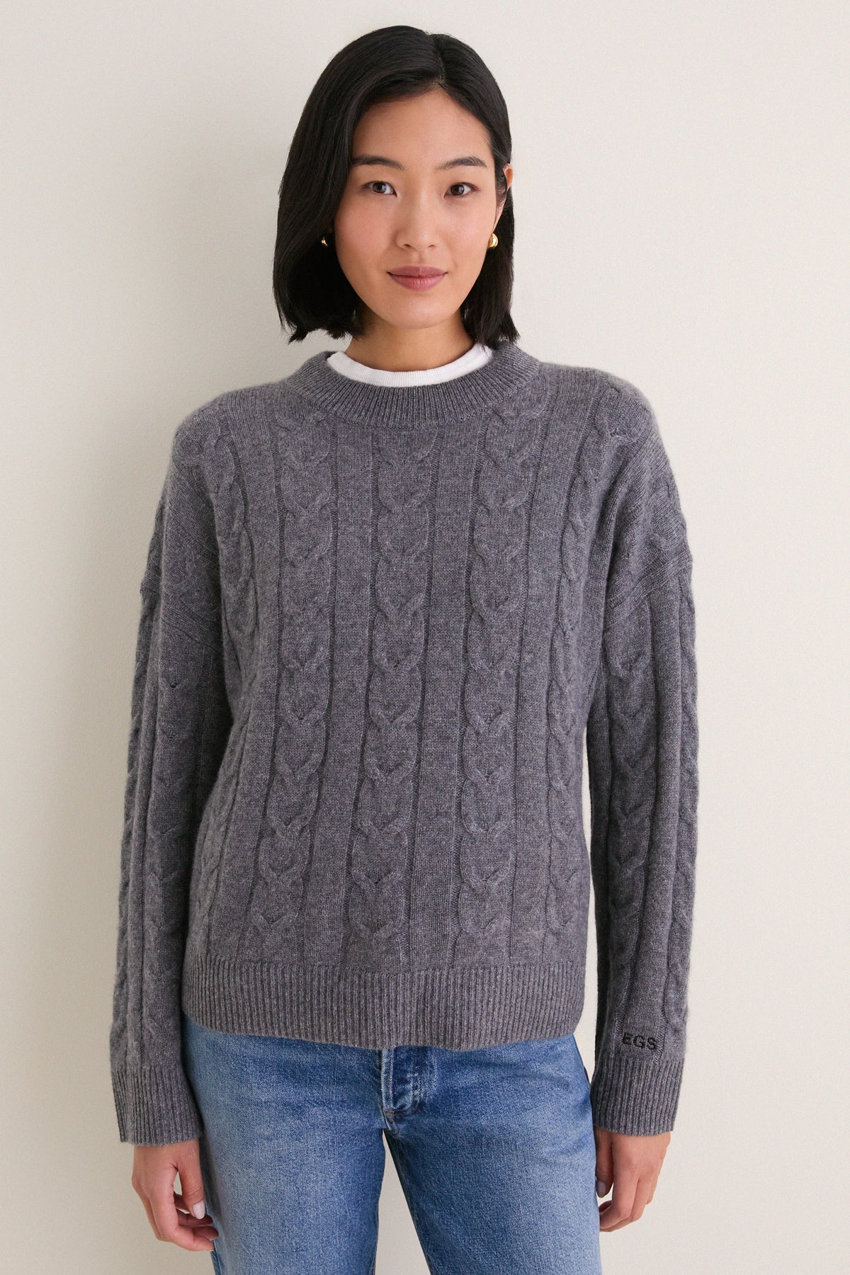Graphite Cashmere Cable Knit Eloise Sweater