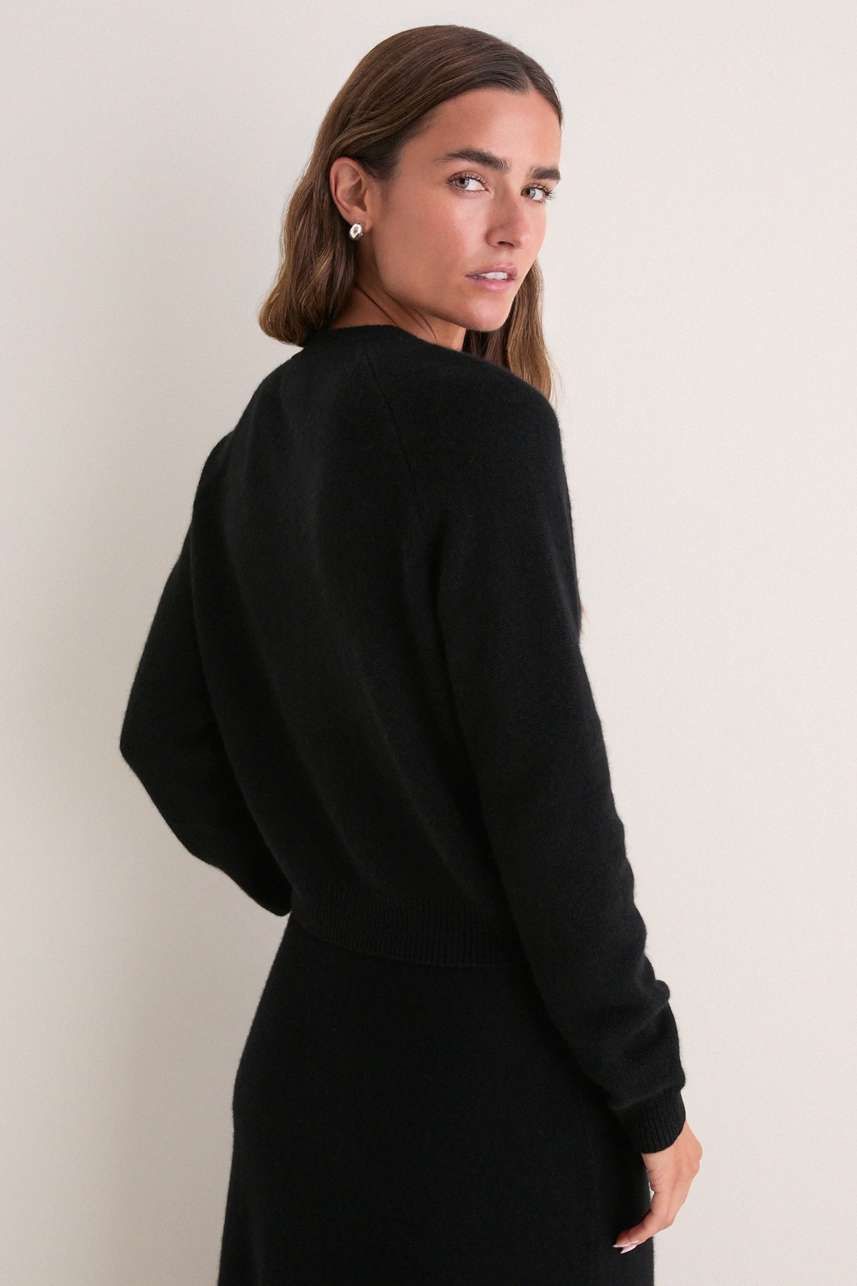 Black Cashmere Embellished Button Lillian Cardigan