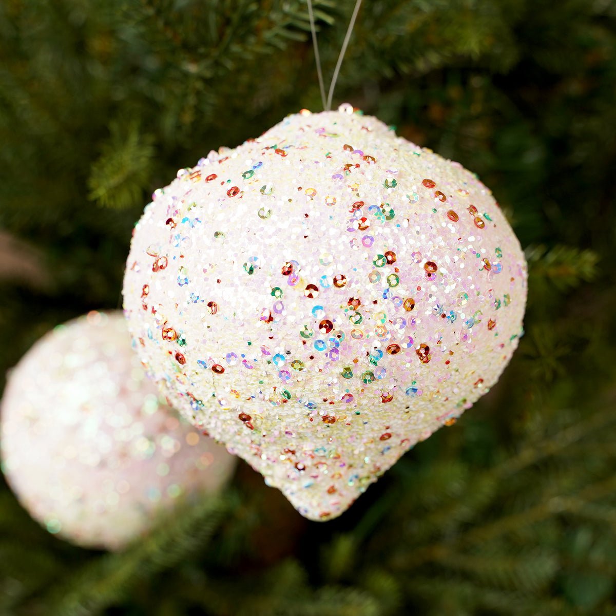 White Multi Glitter Ball Onion Ornament