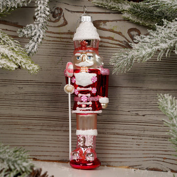 Glass Pink Nutcracker Christmas Ornament