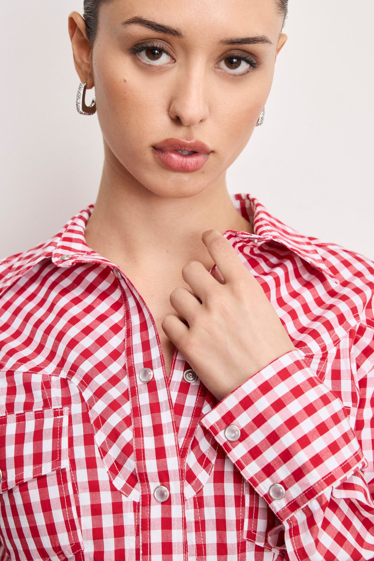 DOLLY COUNTRY CORSET SHIRT | CRIMSON AND WHITE GINGHAM