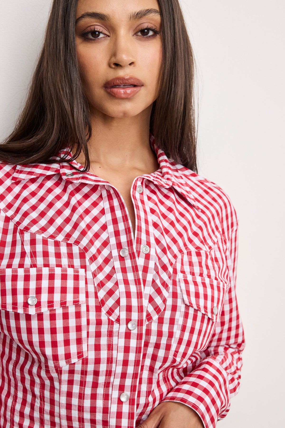 DOLLY COUNTRY CORSET SHIRT | CRIMSON AND WHITE GINGHAM