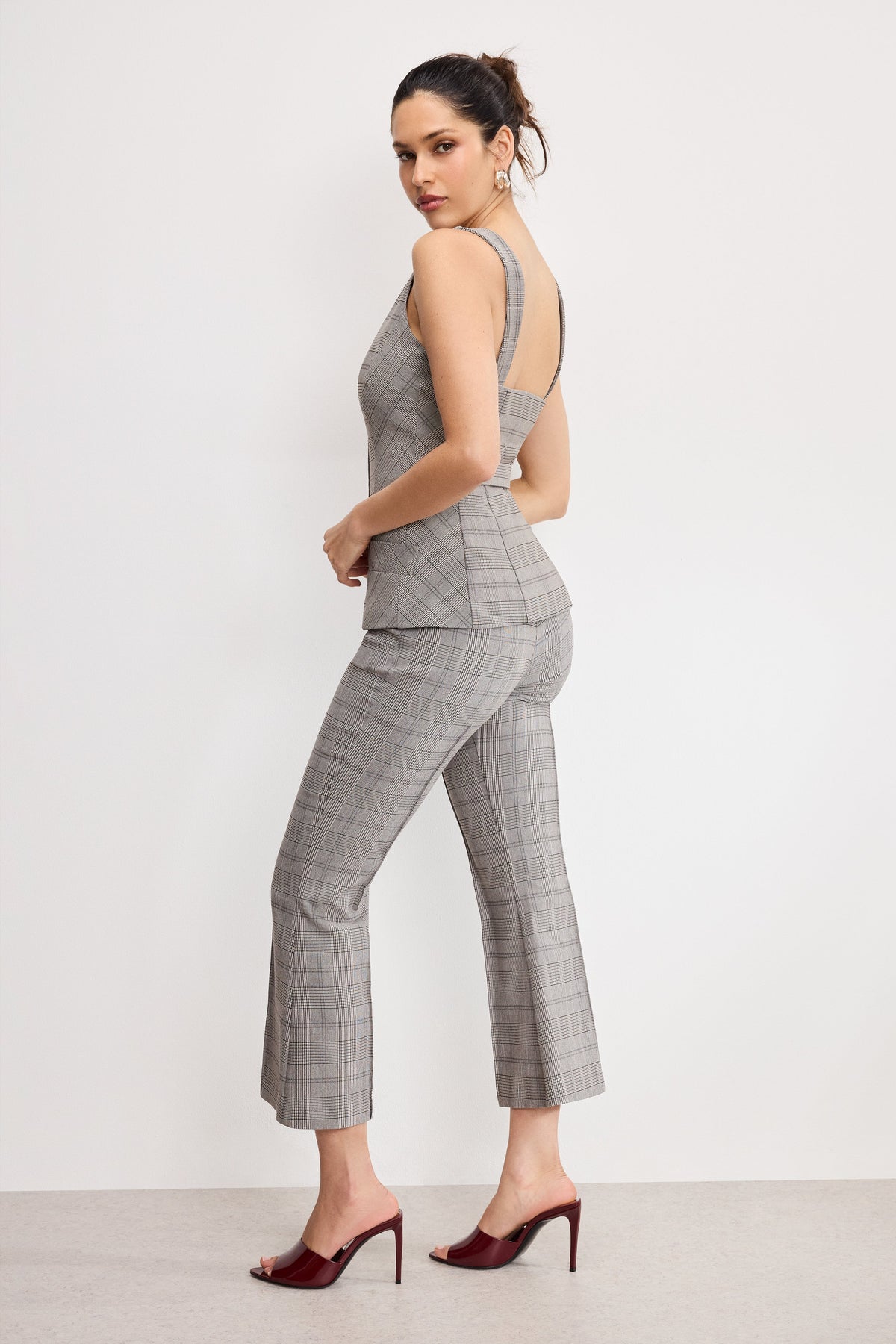 PLAID PULL ON KICK FLARE PANTS | GLEN PLAID001