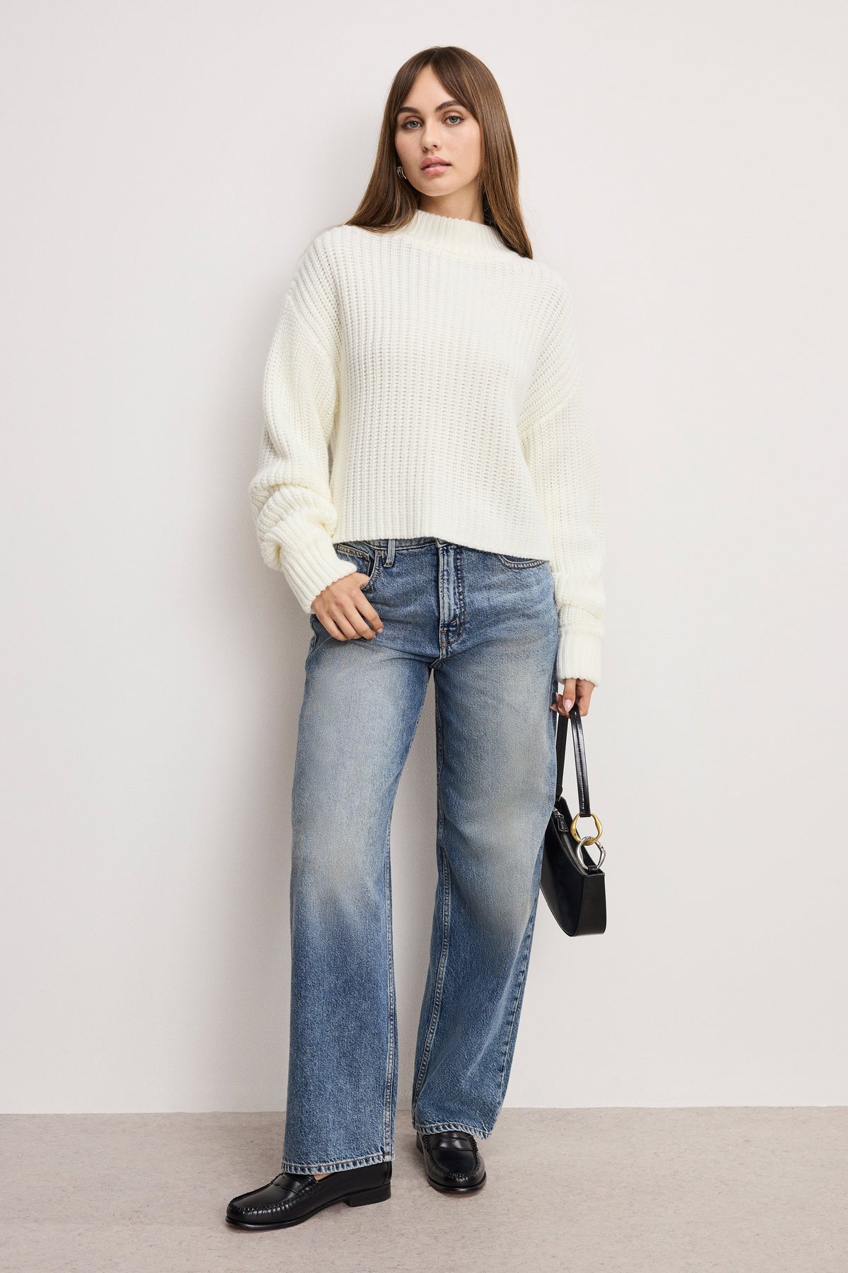 CHUNKY KNIT MOCK NECK SWEATER | IVORY003