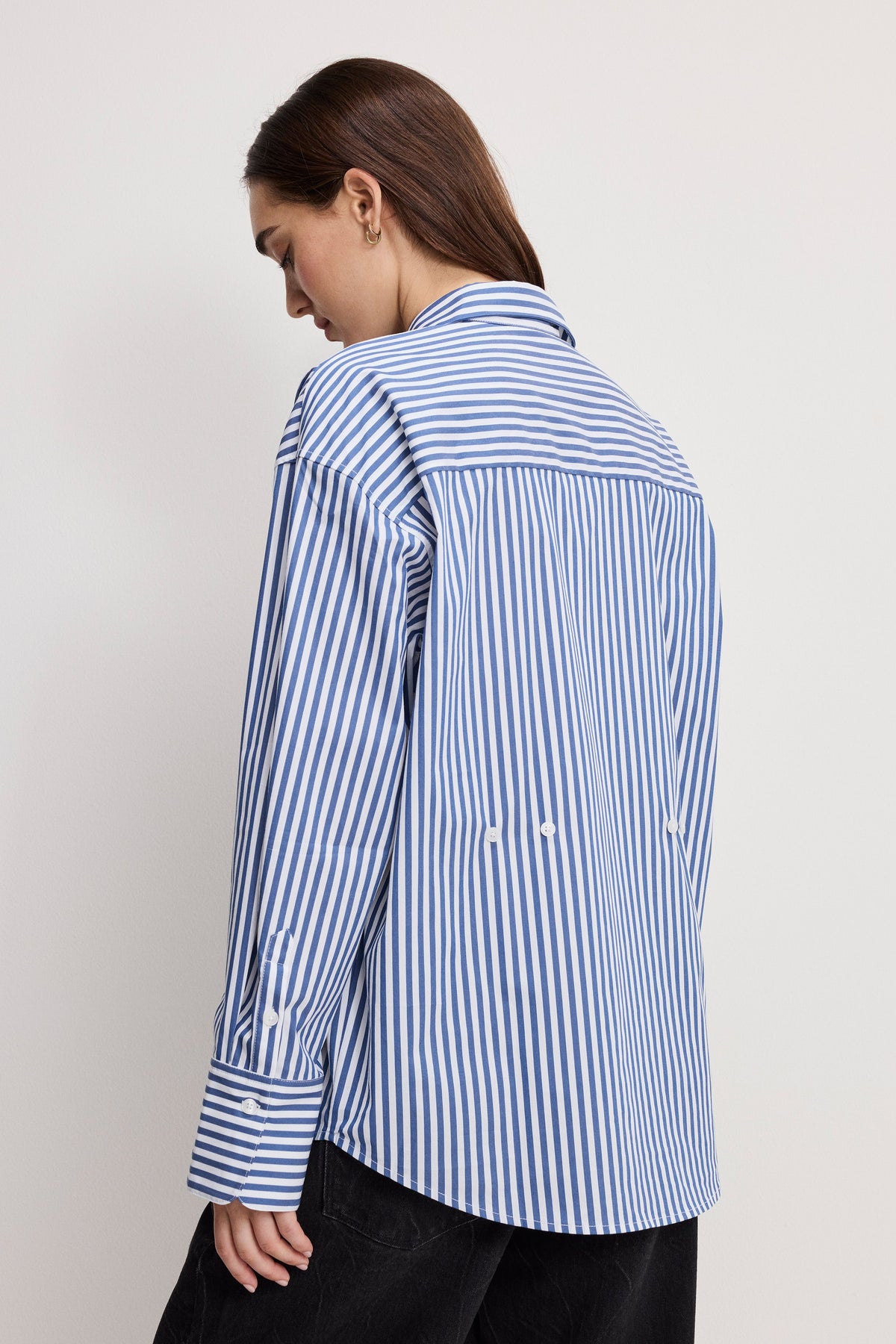 POPLIN OVERSIZED SHIRT W BUTTON ADJUSTABLE WAIST | INDIGO STRIPE