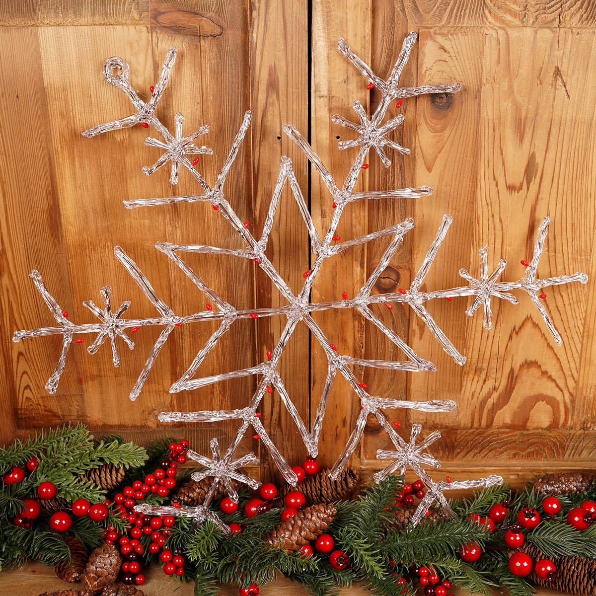 24Inch Brown Red Acrylic Berry Snowflake Ornament