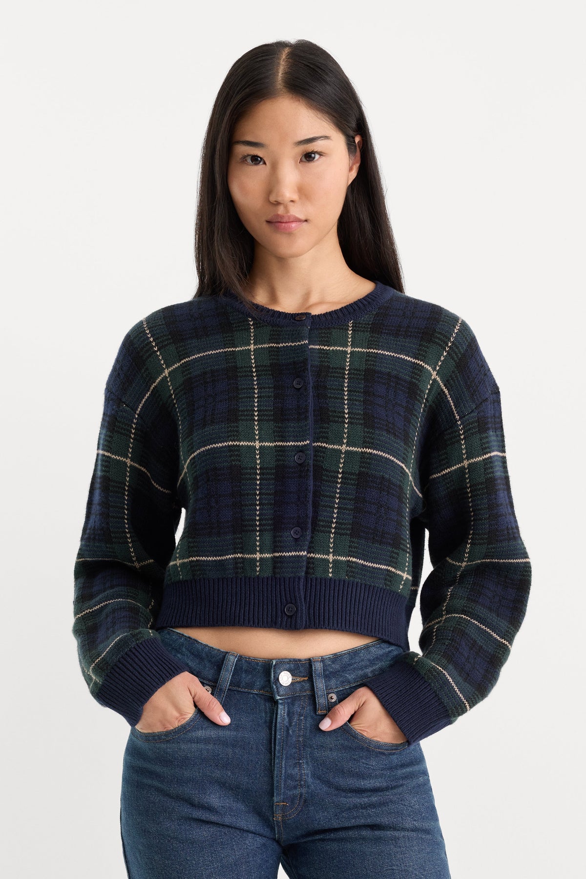 THE JACQUARD CARDIGAN | FOREST PLAID