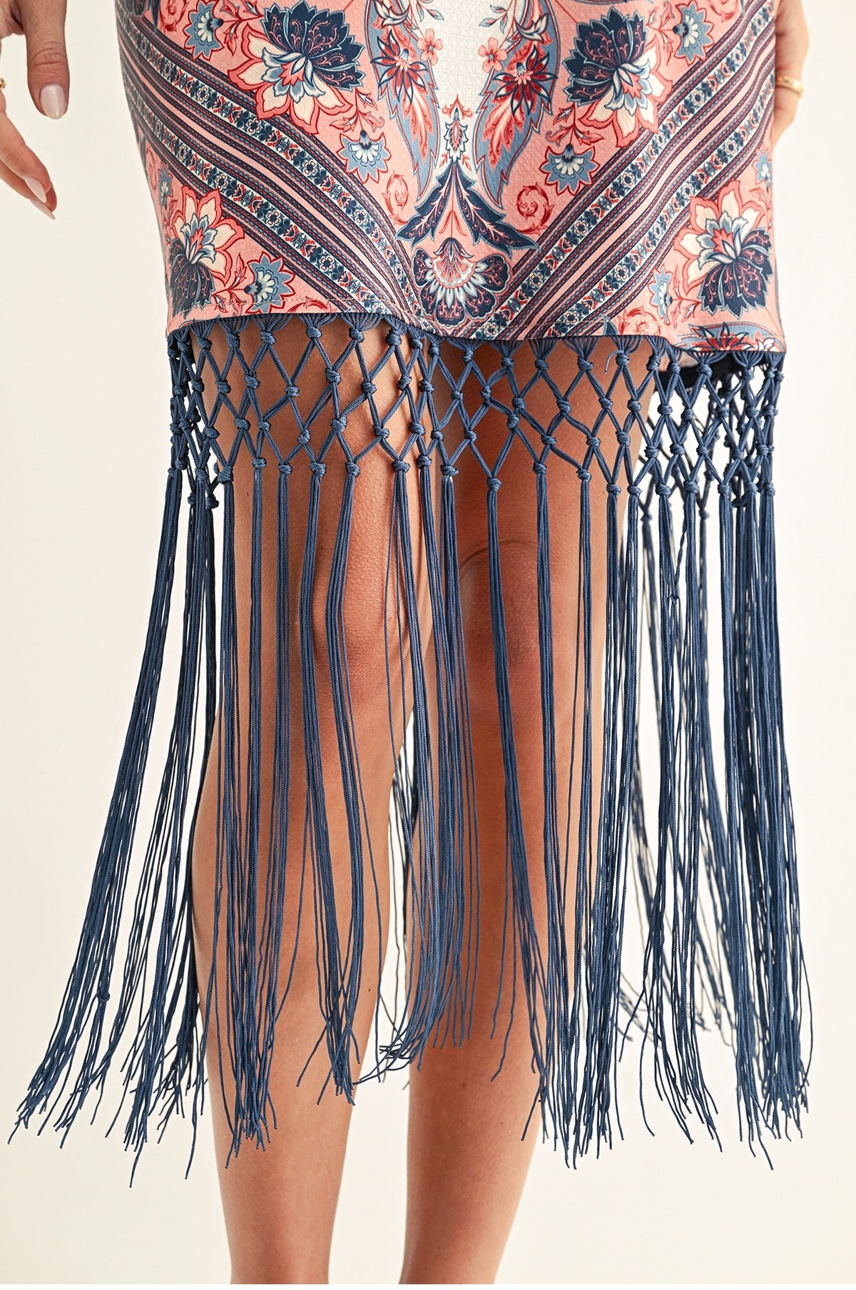 MORGAN BIAS MIDI DRESS WITH FRINGE HEM
