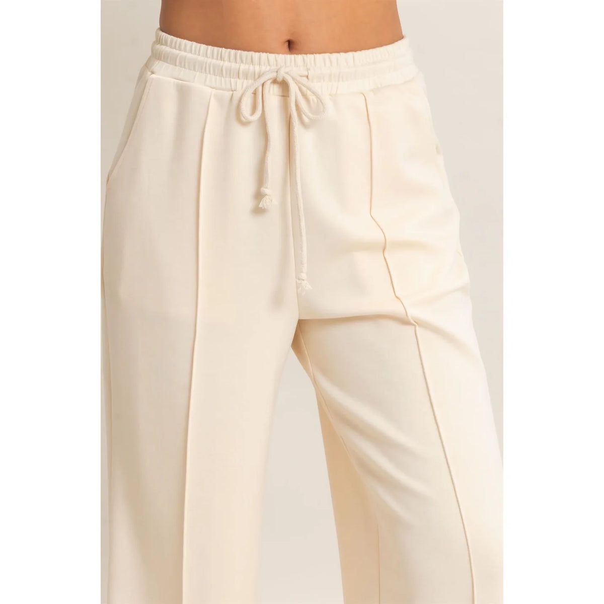 DRAWSTRING WAIST PINTUCK WIDE LEG PANTS