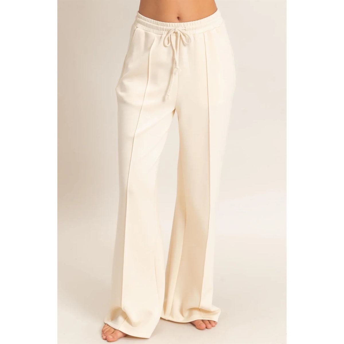 DRAWSTRING WAIST PINTUCK WIDE LEG PANTS