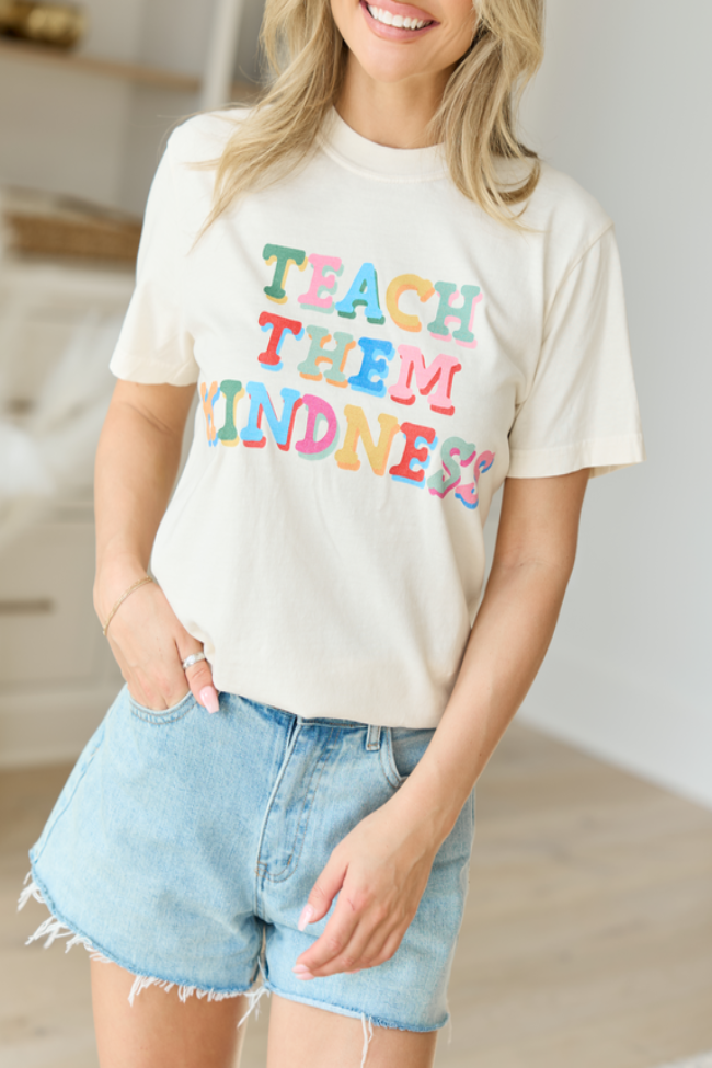 Teach Them Kindness Ivory Comfort Colors Graphic Tee