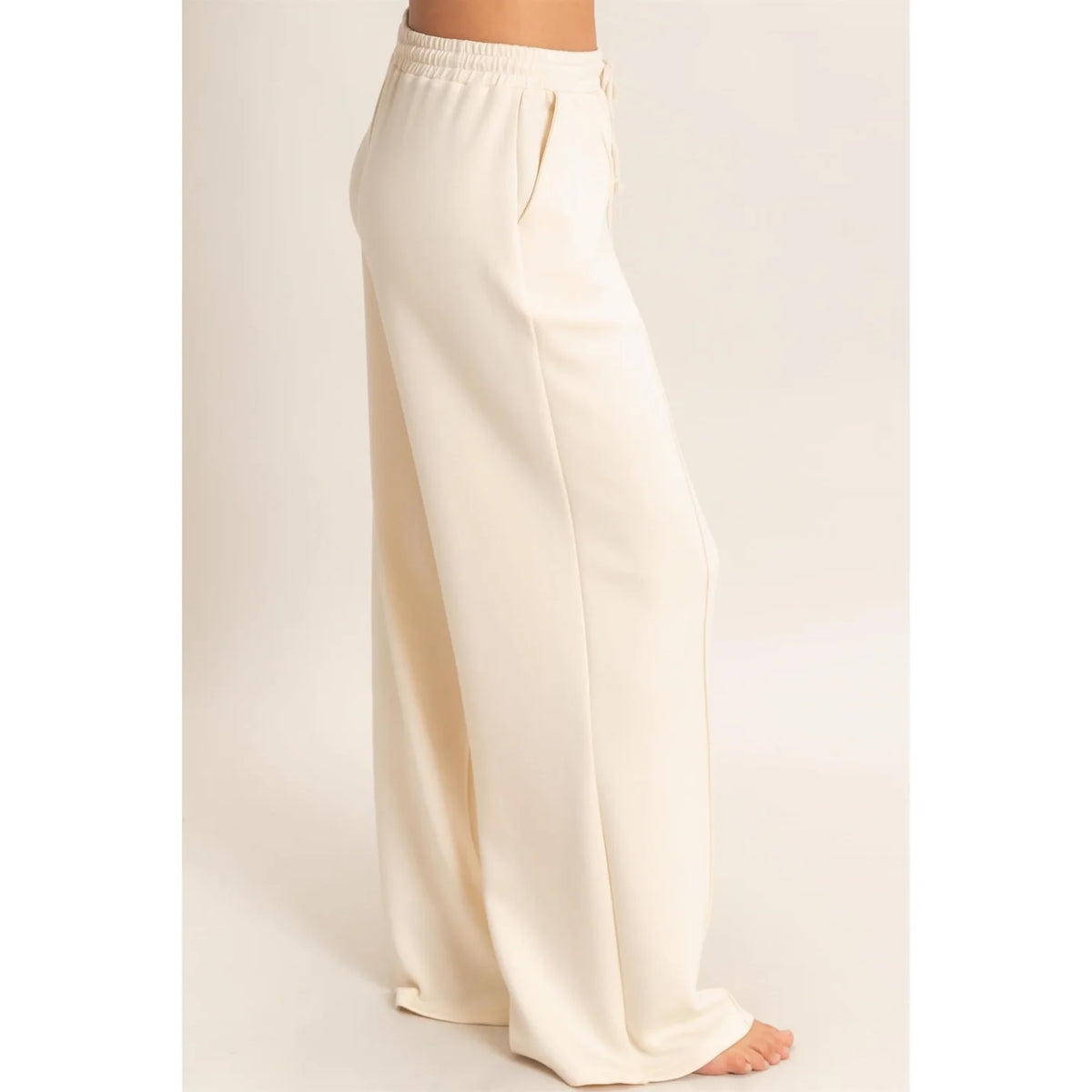 DRAWSTRING WAIST PINTUCK WIDE LEG PANTS