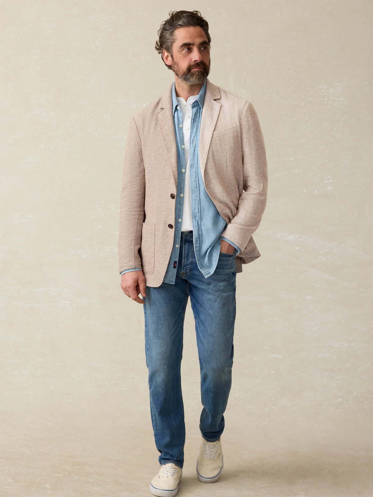 Movement Linen Blazer - Wolf Sands Herringbone