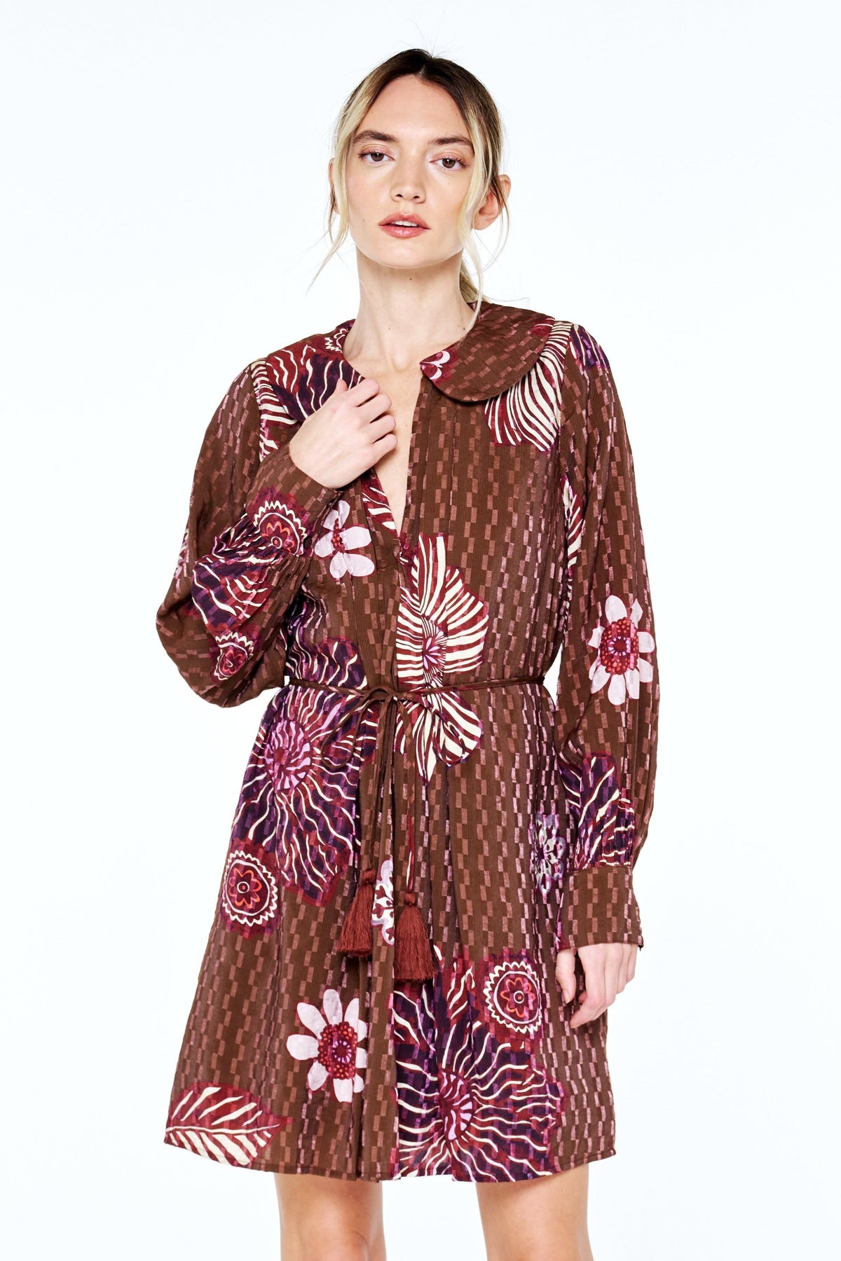 WILLOW TEXTURED FLORAL PRINT COLLARED MINI DRESS