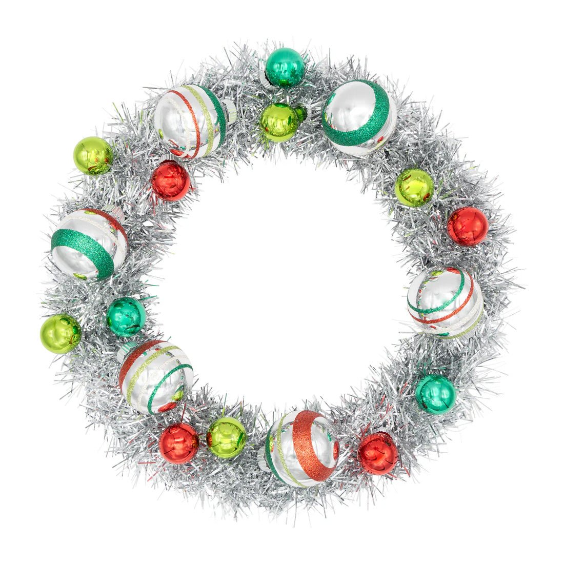 HS Silver Tinsel Wreath With Rounds Ornament