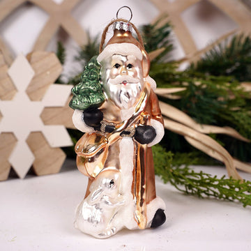 Glass Santa With Rabbit Ornament