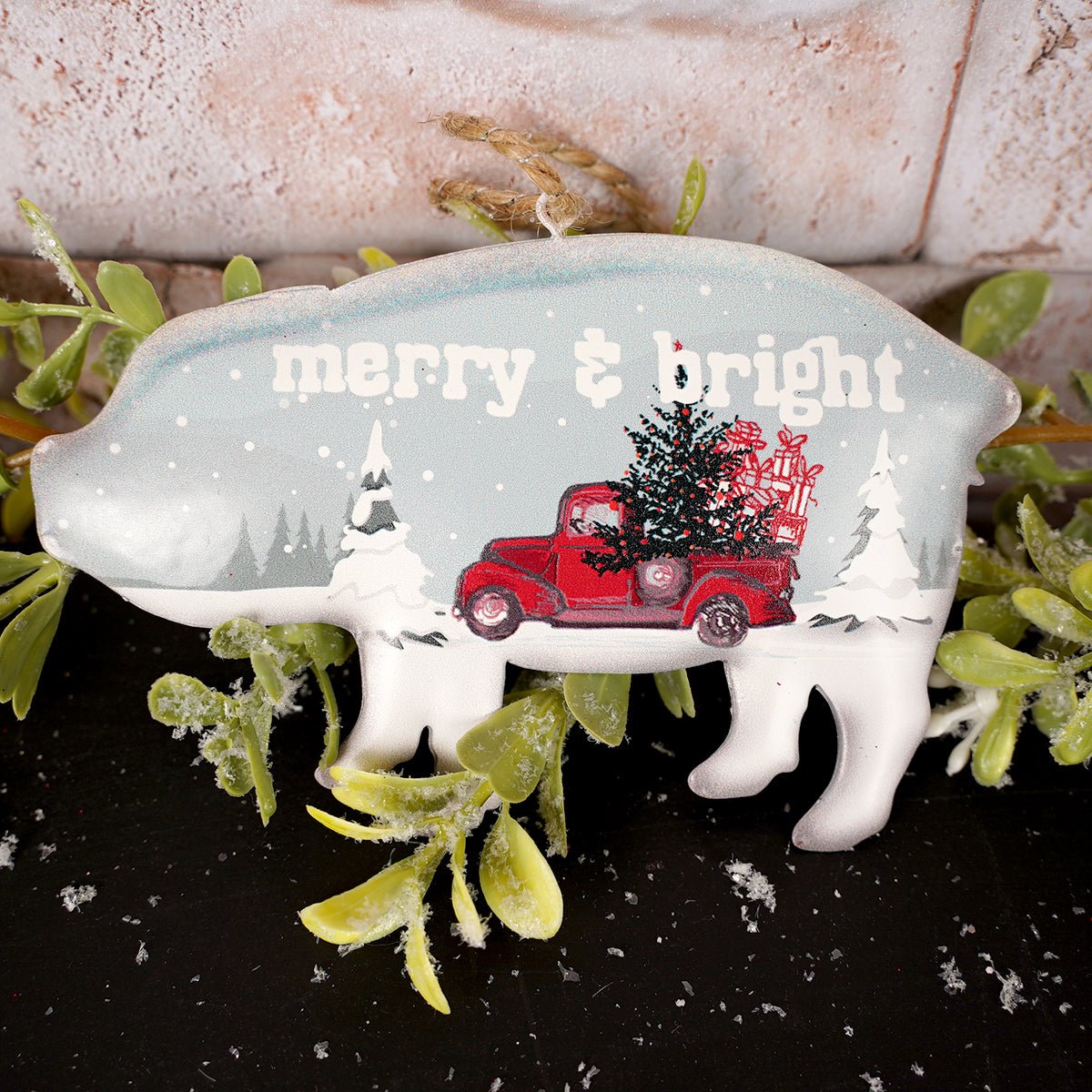 Tin Snow Scene Animal Ornament