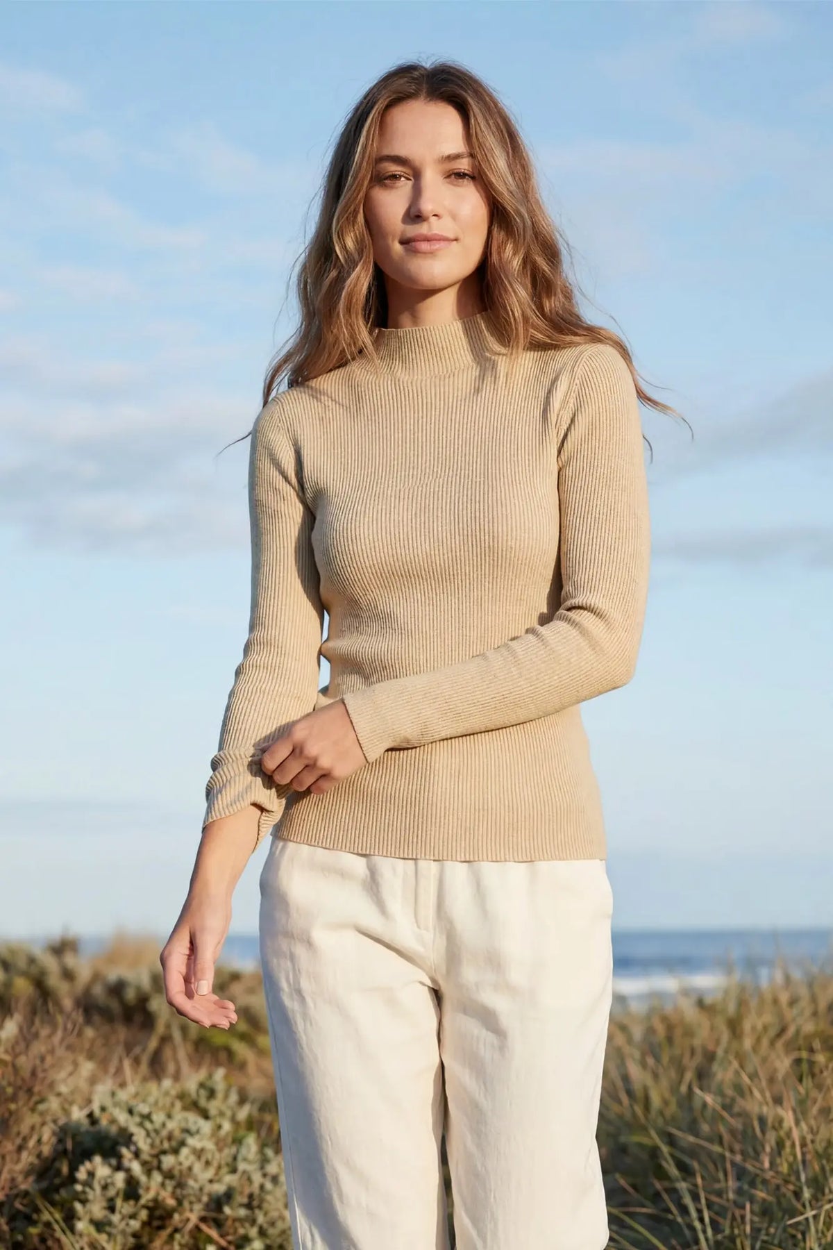 MOCK NECK METALLIC RIBBED KINT TOP