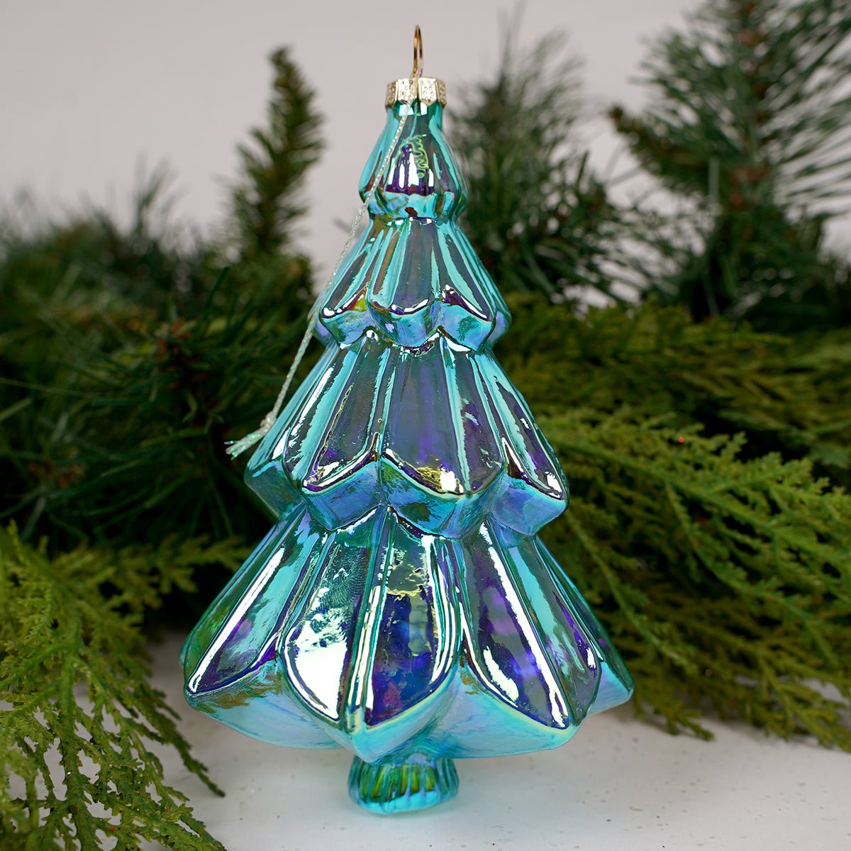 Iridescent Glass Blue Tree Ornament