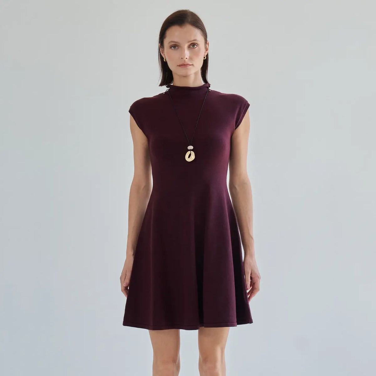 MOCK NECK FIT & FLARE MINI SWEATER DRESS