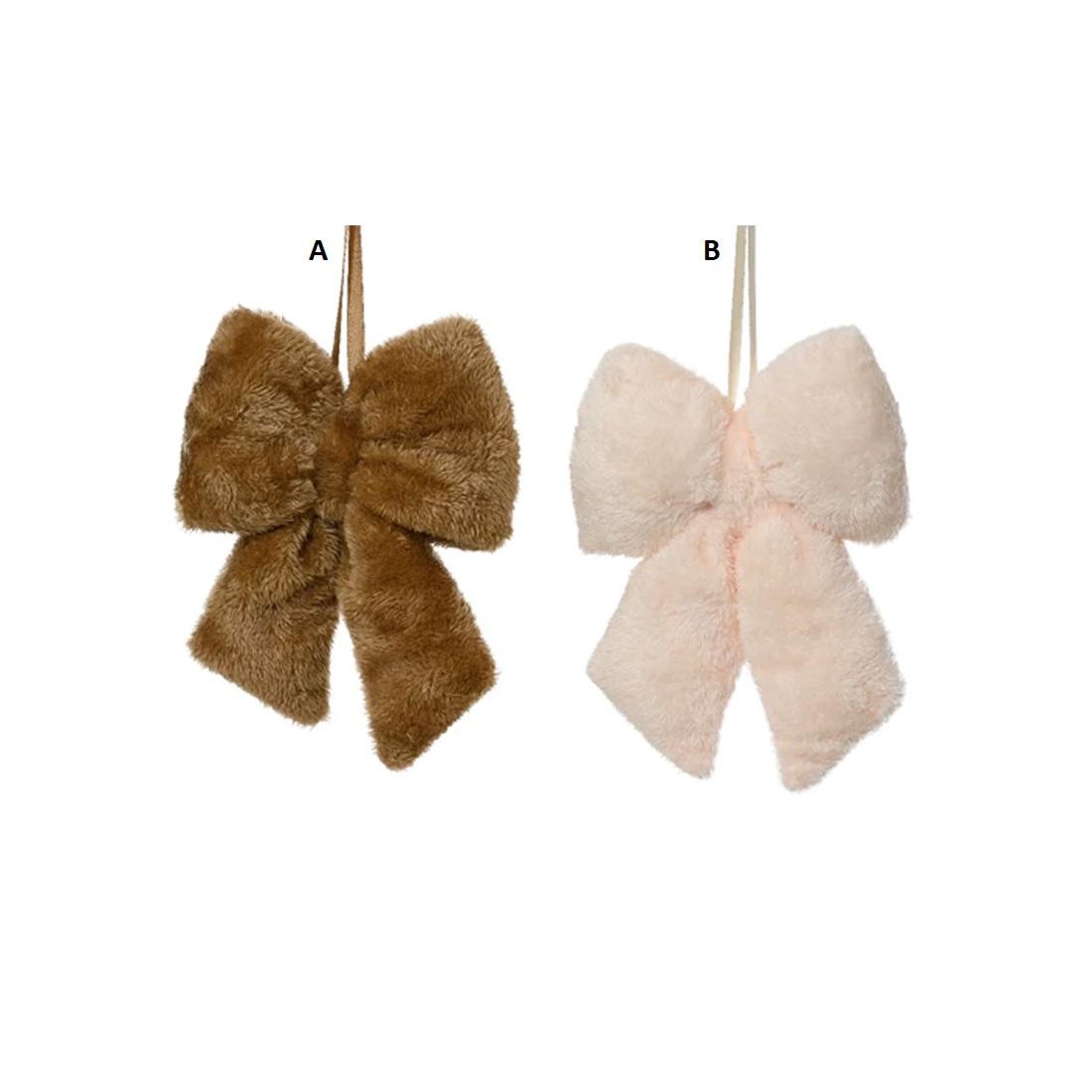 Brown Pink Furry Bow Ornament
