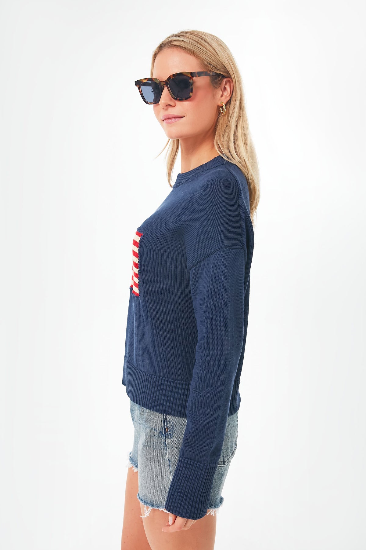 Navy Cropped Americana Sweater