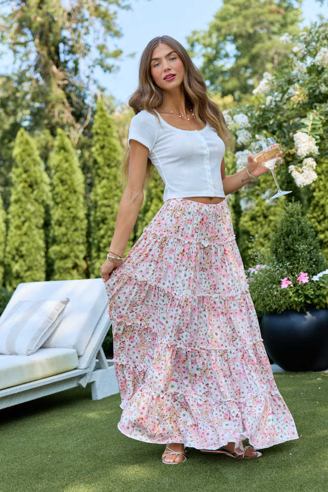 Lovely As Ever Pink Tiered Maxi Skirt