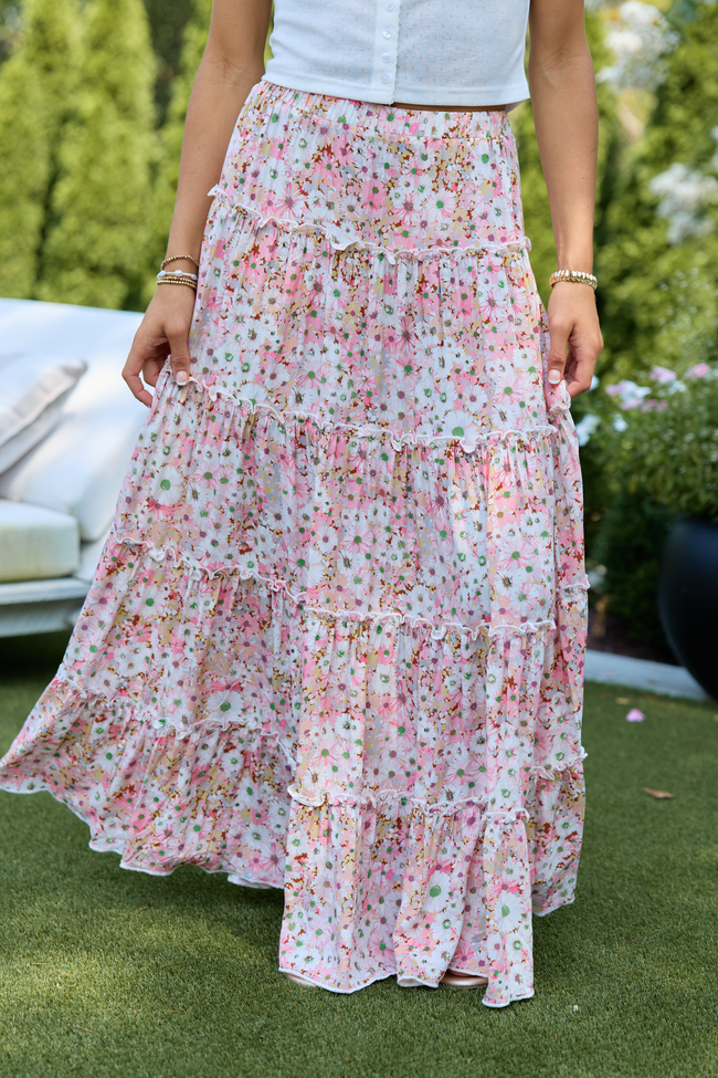 Lovely As Ever Pink Tiered Maxi Skirt